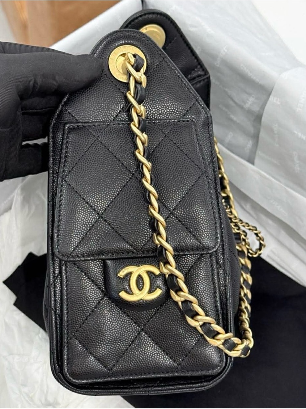 CHANEL 25 Mini Black Quilted Drawstring Shoulder Bag with Gold CC Hardware - Picture 2 of 7